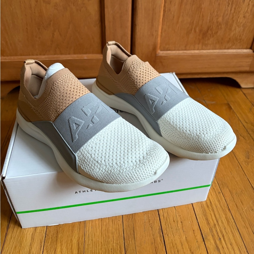 AP Women's Slip-On Athletic Shoes in Tan and White